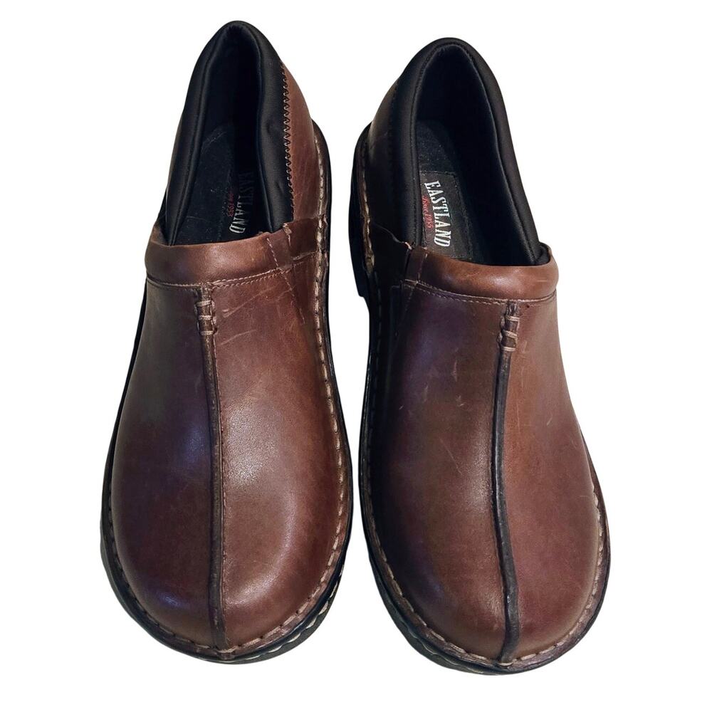 Eastland Kelsey Women Brown Leather Slip-on Clogs Size 10W